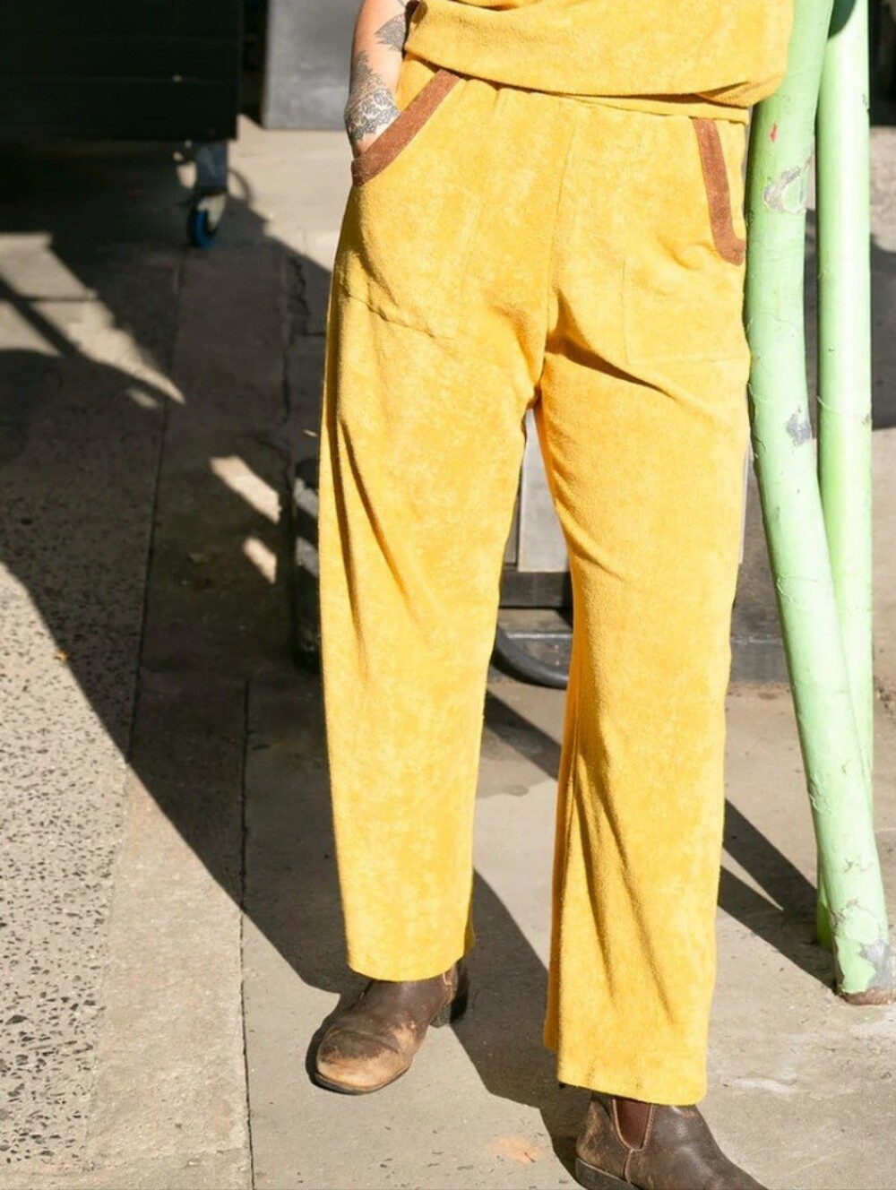 Love St Terry Leisure Wide-Leg Pants In Saffron